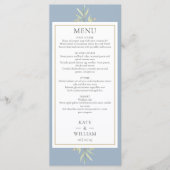 Menu de mariage et dîner à l'aquarelle bleu poussi (Devant)