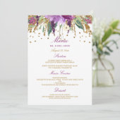 Menu de mariage et dîner pétillant floral améthyst (Debout devant)