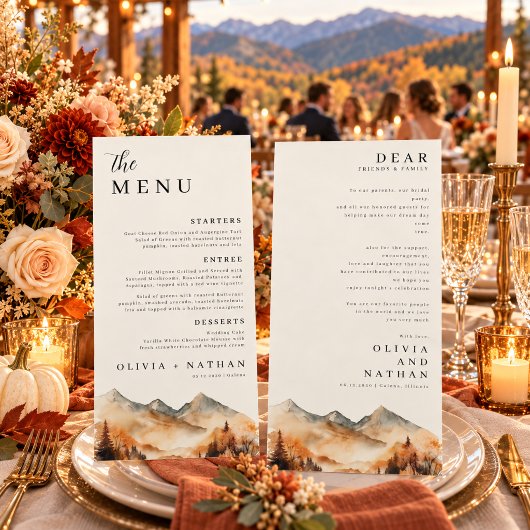 Menu de mariage et remerciements de Fall Mountain