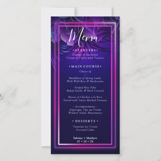 Menu de mariage | Étonnant feuillage Tropical Néon (Devant)