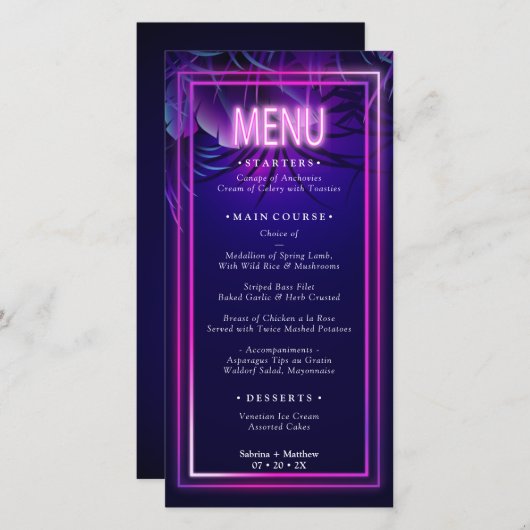 Menu de mariage | Étonnant feuillage Tropical Néon (Devant / Derrière)