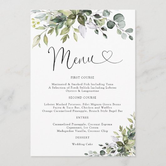 Menu de mariage Eucalyptus (Devant)