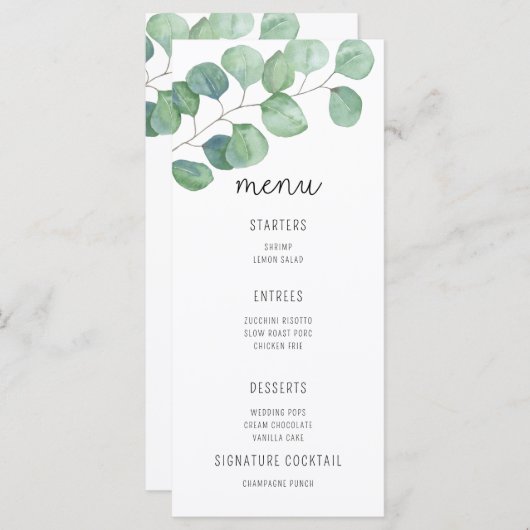 Menu de mariage - Eucalyptus aquarelle (Devant / Derrière)