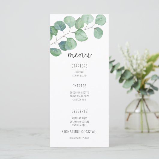 Menu de mariage - Eucalyptus aquarelle (Debout devant)