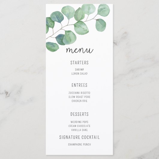 Menu de mariage - Eucalyptus aquarelle (Devant)
