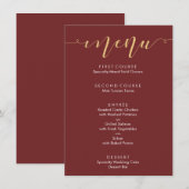 Menu de mariage fantaisie bordeaux et or (Devant / Derrière)