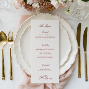 Menu de mariage fantaisiste avec cygnes illustrés
