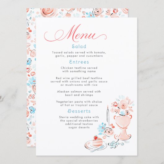 Menu de mariage fantaisiste funky dessiné à la mai (Devant / Derrière)