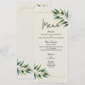 Menu de mariage feuille d'olive verte os blanc et  (Devant / Derrière)