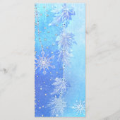 Menu de mariage Feuilles d'hiver bleues et flocons (Dos)