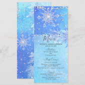 Menu de mariage Feuilles d'hiver bleues et flocons (Devant / Derrière)