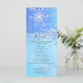 Menu de mariage Feuilles d'hiver bleues et flocons (Debout devant)