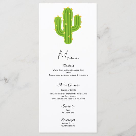 Menu de mariage Fiesta Cactus Cœur Jaune Amour (Devant)