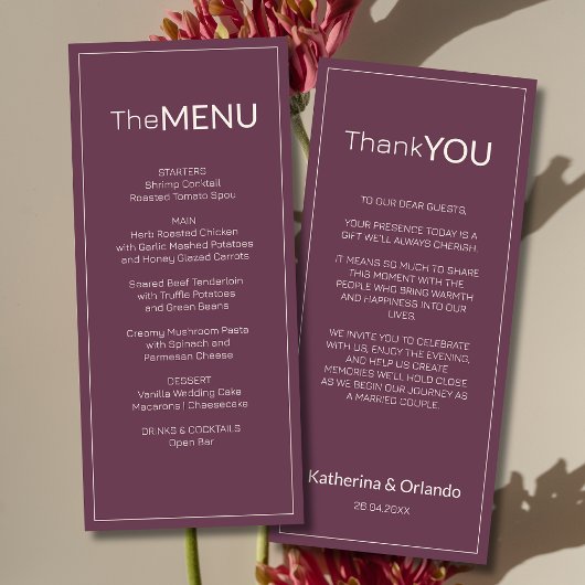 Menu de mariage Fig Old Money Note de remerciement