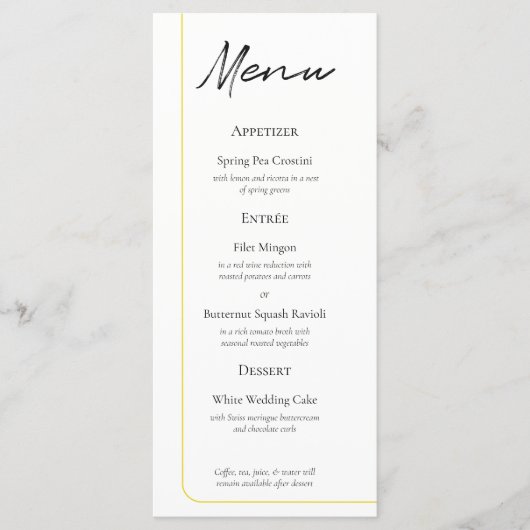 Menu de mariage Fil d'Or Simple (Devant)