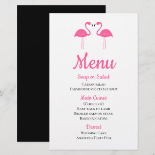Menu de mariage flamant rose noir plage tropicale