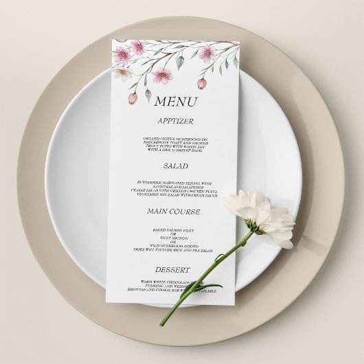 Menu de mariage fleur de printemps lilas menthe bl