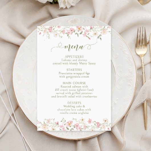 Menu de mariage Fleur Rose et Verdure