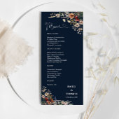 Menu de Mariage Fleur sauvage bleu mince Marine
