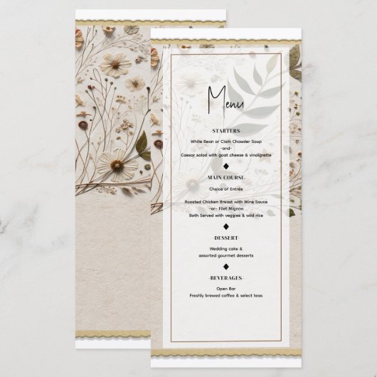 Menu de mariage Fleurs botaniques de la beauté de  (Devant / Derrière)