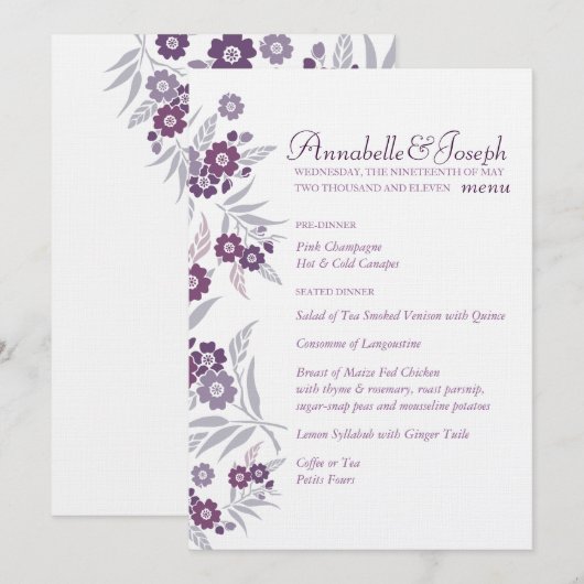 Menu de mariage - fleurs de cerisier (Devant / Derrière)