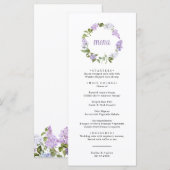 Menu de mariage Fleurs de Lilas Rustiques (Devant / Derrière)