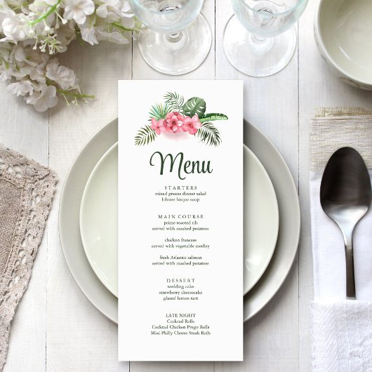 Menu de mariage Fleurs tropicales roses