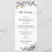 Menu de Mariage Fleurs Violettes Romantiques (Devant)