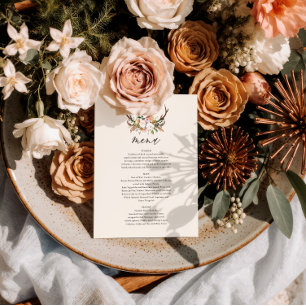 Menu de mariage floral à cornes rustique Boho Wood