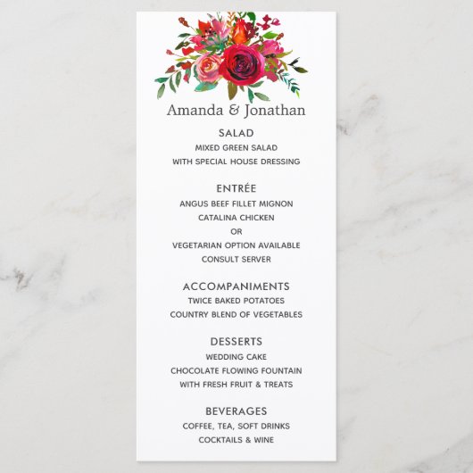 Menu de mariage floral aquarelle (Devant)