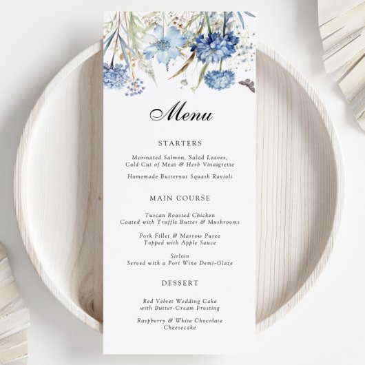 Menu de mariage floral aquarelle aux fleurs sauvag