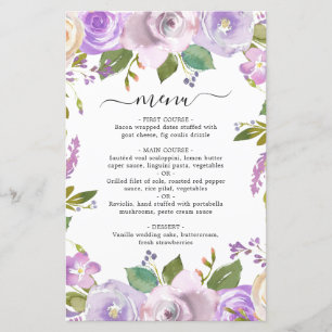 Menu de mariage floral aquarelle élégant couleur l