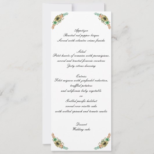 Menu de mariage floral aquarelle jaune et orange (Devant)