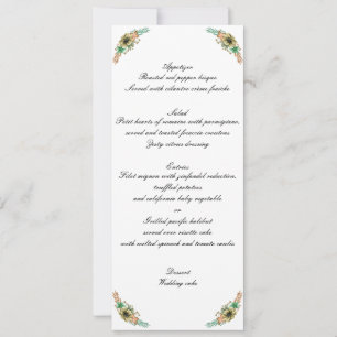 Menu de mariage floral aquarelle jaune et orange