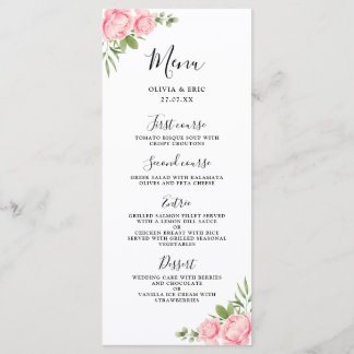 Menu de mariage floral aquarelle printemps / été