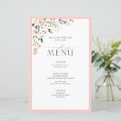 Menu de mariage floral aquarelle rose pêche élégan (Debout devant)