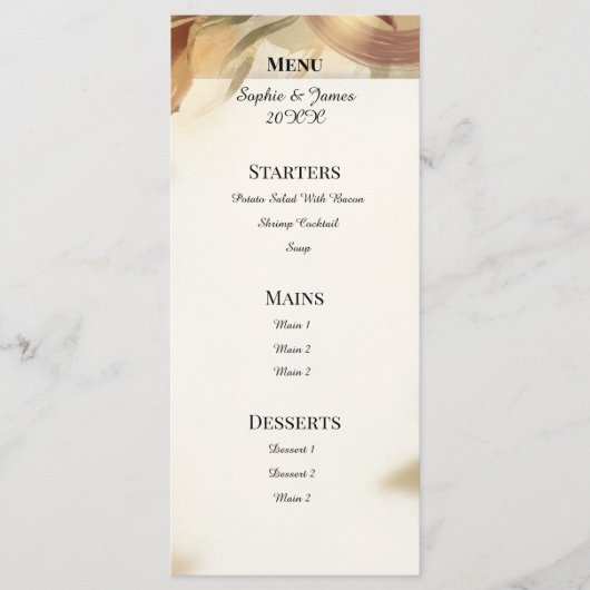 Menu de mariage floral automnal rustique (Devant)