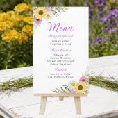 Menu de mariage floral avec tournesol et marguerit