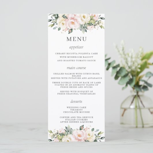 Menu de Mariage floral blanc rose vif (Debout devant)
