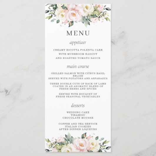 Menu de Mariage floral blanc rose vif (Devant)
