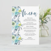 Menu de mariage floral bleu clair jaune vert (Debout devant)