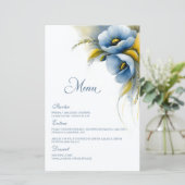 Menu de mariage floral bleu et jaune (Debout devant)