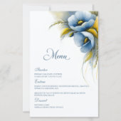Menu de mariage floral bleu et jaune (Devant)