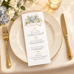 Menu de mariage floral bleu romantique français