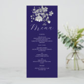 Menu de mariage floral bleu royal (Debout devant)