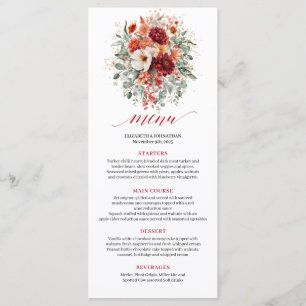 Menu de mariage floral bohème doré Bourgogne Autom