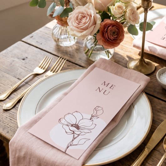 Menu de mariage floral bohème moderne Rose