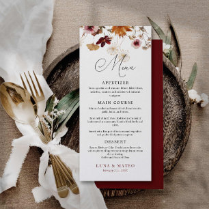 Menu de mariage floral boho automnal de Bourgogne