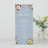 Menu de mariage floral boho bleu poussiéreux (Debout devant)