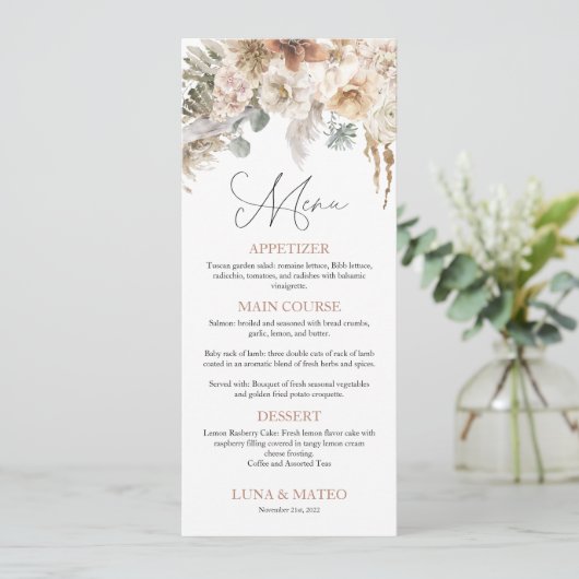 Menu de mariage floral Boho Terracotta (Debout devant)